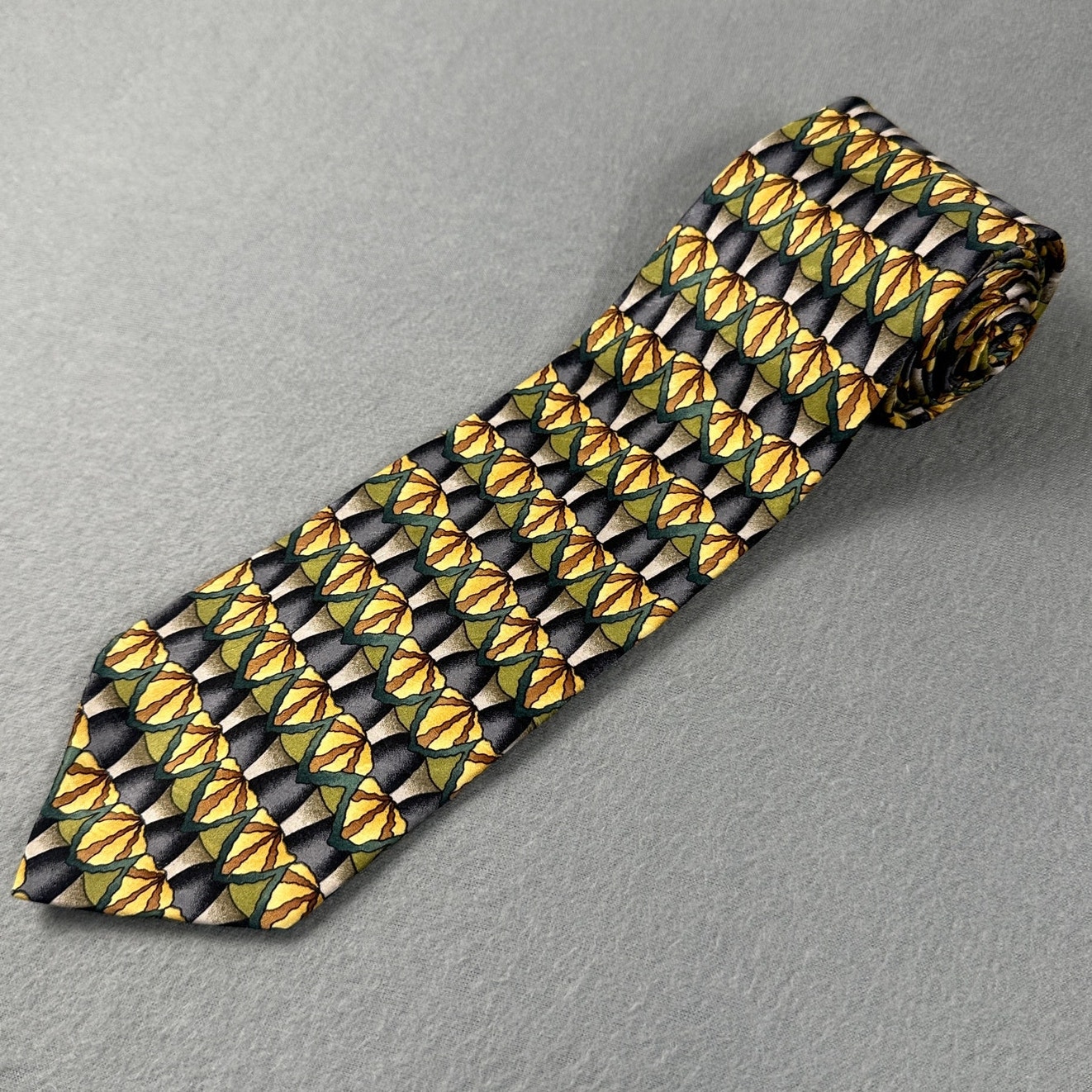 Vintage Jerry Garcia Silk Tie Geometric Abstract Yellow Gray Art Usa Read